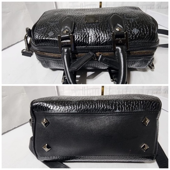 Authentic MCM Visetos Mini Ella Boston Bag Black/Grey - Picture 7 of 13